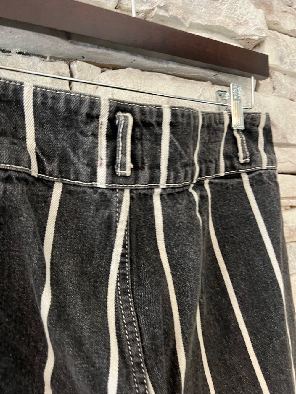 BDG Black High Waisted Cropped Jeans with White Vertical Stripes - Picture 6 of 13